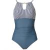 image:imageSUUKSESS Womens One Piece Swimsuits High Neck Tummy Control Retro Bathing SuitBlue Striped