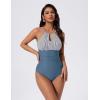 image:imageSUUKSESS Womens One Piece Swimsuits High Neck Tummy Control Retro Bathing SuitBlue Striped
