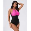 image:imageSUUKSESS Womens One Piece Swimsuits High Neck Tummy Control Retro Bathing SuitHot Pink Black