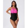 image:imageSUUKSESS Womens One Piece Swimsuits High Neck Tummy Control Retro Bathing SuitHot Pink Black