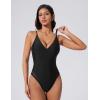 image:imageSUUKSESS Womens Tummy Control Bathing Suit V Neck Open Back One Piece Swimsuits199black Mesh
