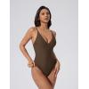 image:imageSUUKSESS Womens Tummy Control Bathing Suit V Neck Open Back One Piece Swimsuits199brown Mesh