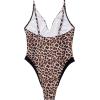 image:imageSUUKSESS Womens Tummy Control Bathing Suit V Neck Open Back One Piece SwimsuitsLeopard Black