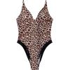 image:imageSUUKSESS Womens Tummy Control Bathing Suit V Neck Open Back One Piece SwimsuitsLeopard Black