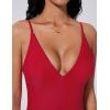 image:imageSUUKSESS Womens Tummy Control Bathing Suit V Neck Open Back One Piece SwimsuitsRed