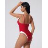 image:imageSUUKSESS Womens Tummy Control Bathing Suit V Neck Open Back One Piece SwimsuitsRed