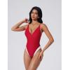 image:imageSUUKSESS Womens Tummy Control Bathing Suit V Neck Open Back One Piece SwimsuitsRed