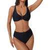 image:imageSUUKSESS Women 2 Piece Bikini Set UWire Cutout High Waisted Tummy Control SwimsuitBlack
