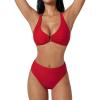 image:imageSUUKSESS Women 2 Piece Bikini Set UWire Cutout High Waisted Tummy Control SwimsuitRed