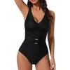 image:imageSUUKSESS Women Retro One Piece Swimsuit Metal Tummy Control V Neck Bathing Suit167 Black