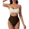 image:imageSUUKSESS Women Sexy Cut Out One Piece Swimsuit Tummy Control High Cut Bathing Suit182 Beige Brown