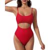 image:imageSUUKSESS Women Sexy Cut Out One Piece Swimsuit Tummy Control High Cut Bathing Suit182 Red
