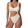 image:imageSUUKSESS Women Sexy One Piece Tummy Control Swimsuit Cutout Backless Bathing SuitBeige White