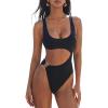 image:imageSUUKSESS Women Sexy One Piece Tummy Control Swimsuit Cutout Backless Bathing SuitBlack