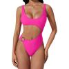 image:imageSUUKSESS Women Sexy One Piece Tummy Control Swimsuit Cutout Backless Bathing SuitPink