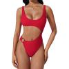 image:imageSUUKSESS Women Sexy One Piece Tummy Control Swimsuit Cutout Backless Bathing SuitRed