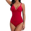 image:imageSUUKSESS Women Tummy Control One Piece Swimsuit Sexy V Neck Push Up Bathing SuitRed