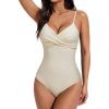 image:imageSUUKSESS Women Tummy Control One Piece Swimsuits V Neck Front Cross Bathing SuitBeige White