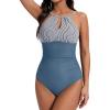 image:imageSUUKSESS Womens One Piece Swimsuits High Neck Tummy Control Retro Bathing SuitBlue Striped