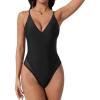 image:imageSUUKSESS Womens Tummy Control Bathing Suit V Neck Open Back One Piece Swimsuits199black Mesh