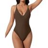 image:imageSUUKSESS Womens Tummy Control Bathing Suit V Neck Open Back One Piece Swimsuits199brown Mesh