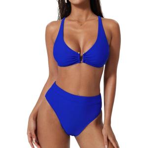 image:imageSUUKSESS Women 2 Piece Bikini Set UWire Cutout High Waisted Tummy Control SwimsuitRoyal Blue