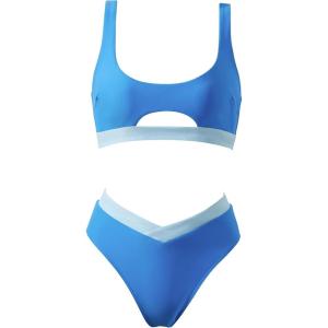 image:imageSUUKSESS Women Cutout Color Block Bikini Sets Sexy High Cut 2 Piece Bathing SuitBlue