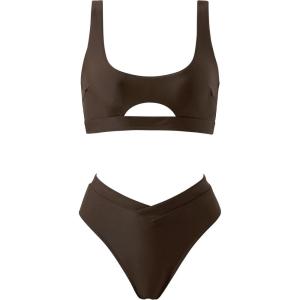image:imageSUUKSESS Women Cutout Color Block Bikini Sets Sexy High Cut 2 Piece Bathing SuitDark Brown