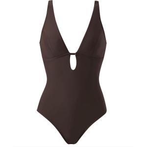 image:imageSUUKSESS Women One Piece Tummy Control Swimsuit Deep V Neck Cutout Bathing SuitBrown