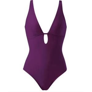 image:imageSUUKSESS Women One Piece Tummy Control Swimsuit Deep V Neck Cutout Bathing SuitDeep Purple