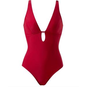 image:imageSUUKSESS Women One Piece Tummy Control Swimsuit Deep V Neck Cutout Bathing SuitRed