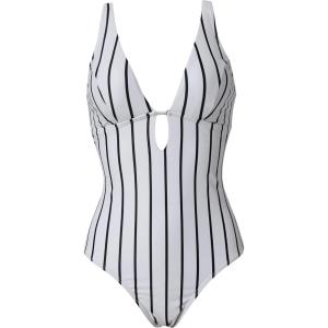 image:imageSUUKSESS Women One Piece Tummy Control Swimsuit Deep V Neck Cutout Bathing SuitStriped