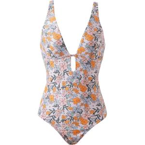 image:imageSUUKSESS Women One Piece Tummy Control Swimsuit Deep V Neck Cutout Bathing SuitYellow Floral