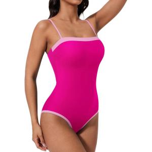 image:imageSUUKSESS Women One Piece Tummy Control Swimsuit Sexy Color Block Bathing SuitPink
