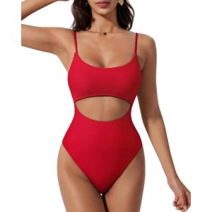 image:imageSUUKSESS Women Sexy Cut Out One Piece Swimsuit Tummy Control High Cut Bathing Suit182 Red