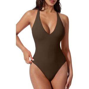 image:imageSUUKSESS Women Sexy Low Back One Piece Swimsuit Slimming Tummy Control Bathing Suit180 Deep Brown