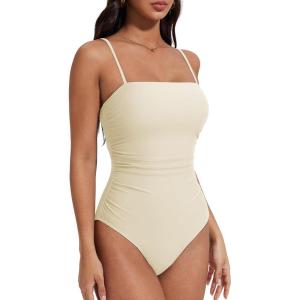 image:imageSUUKSESS Women Sexy One Piece Swimsuit Tummy Control Square Neck Bathing Suit154 Beige White
