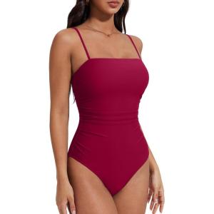 image:imageSUUKSESS Women Sexy One Piece Swimsuit Tummy Control Square Neck Bathing Suit154 Wine Red