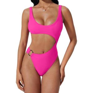 image:imageSUUKSESS Women Sexy One Piece Tummy Control Swimsuit Cutout Backless Bathing SuitPink
