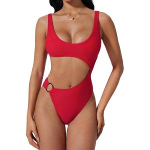 image:imageSUUKSESS Women Sexy One Piece Tummy Control Swimsuit Cutout Backless Bathing SuitRed