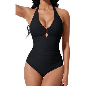 image:imageSUUKSESS Women Sexy Tummy Control One Piece Swimsuits Halter UWire Bathing SuitBlack