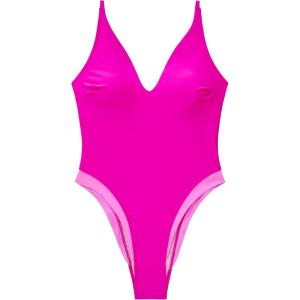 image:imageSUUKSESS Womens Tummy Control Bathing Suit V Neck Open Back One Piece SwimsuitsPink Colorblock