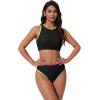 image:imageSUUKSESS Women High Waisted Bikini Sets High Neck Sporty Two Piece Swimsuits170 Rainbow Black