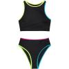 image:imageSUUKSESS Women High Waisted Bikini Sets High Neck Sporty Two Piece Swimsuits170 Rainbow Black