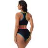 image:imageSUUKSESS Women High Waisted Bikini Sets High Neck Sporty Two Piece Swimsuits170 Rainbow Black