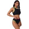 image:imageSUUKSESS Women High Waisted Bikini Sets High Neck Sporty Two Piece Swimsuits170 Rainbow Black