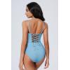 image:imageSUUKSESS Women One Piece Tummy Control Swimsuit Crisscross Backless Bathing SuitBaby Blue