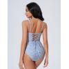 image:imageSUUKSESS Women One Piece Tummy Control Swimsuit Crisscross Backless Bathing SuitBlue Ditsy Floral