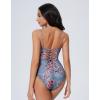 image:imageSUUKSESS Women One Piece Tummy Control Swimsuit Crisscross Backless Bathing SuitRetro Red Floral