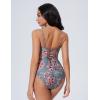image:imageSUUKSESS Women One Piece Tummy Control Swimsuit Crisscross Backless Bathing SuitRetro Red Floral